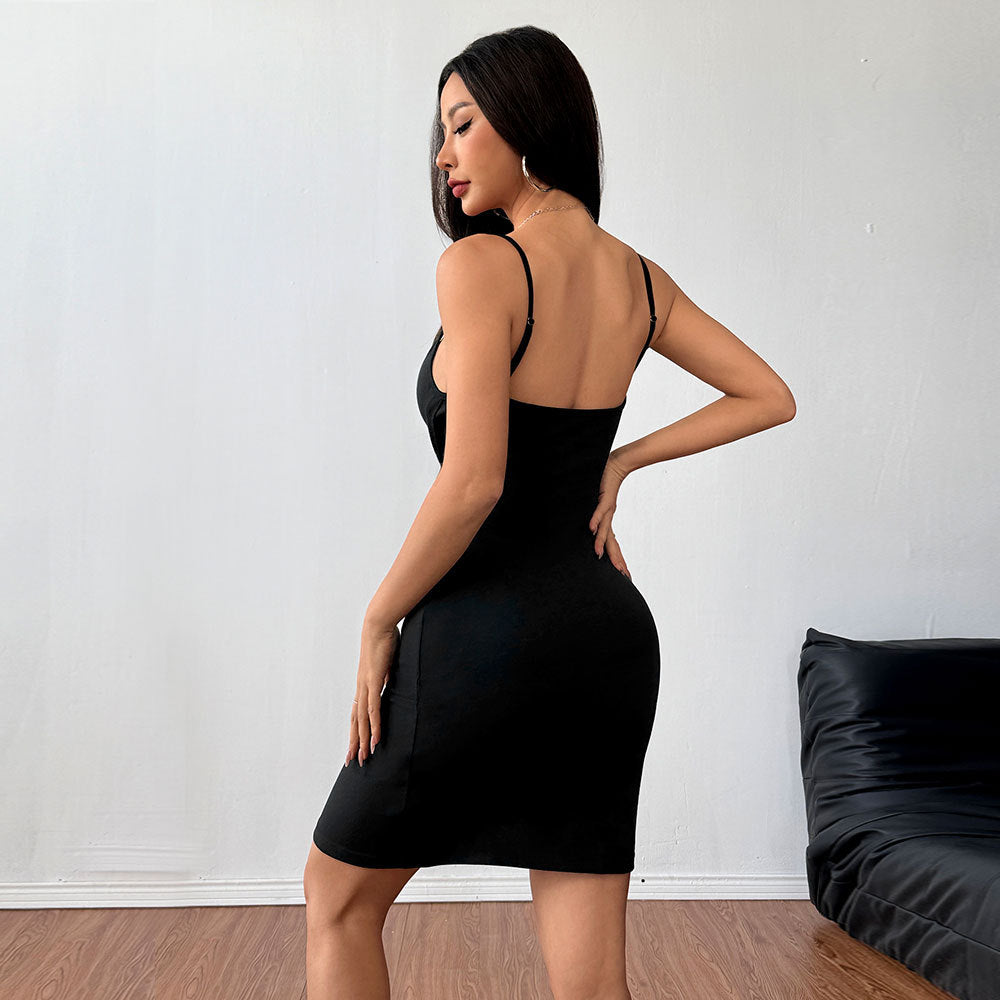 Robe mini à bretelles spaghetti ajustée pour femme avec fente sexy Chic & Stil