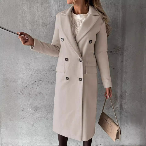 Ladies Elegant Double Button Textured Fabric Coat Lune London