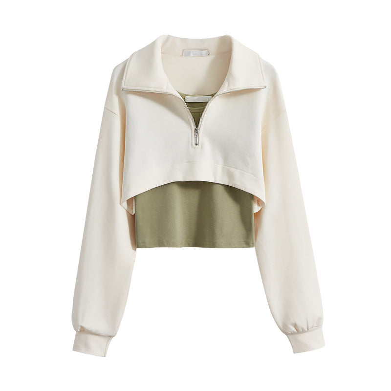 Ladies fashionable cropped sweatshirt with high collar and zipper Chic & Stil