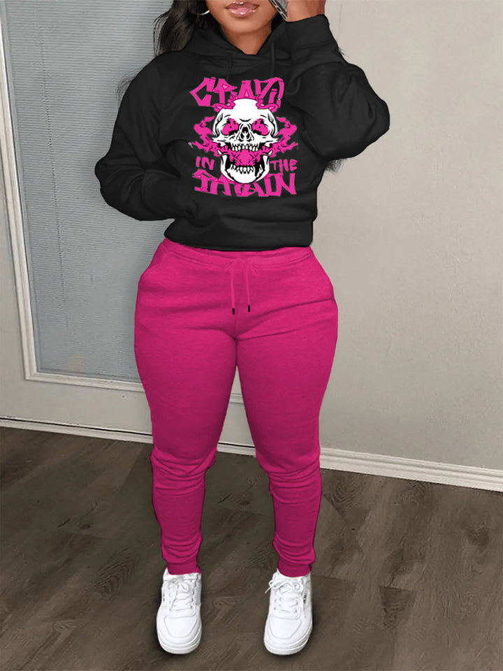 Comfortable hoodie and jogger set for women with creative print Lune London