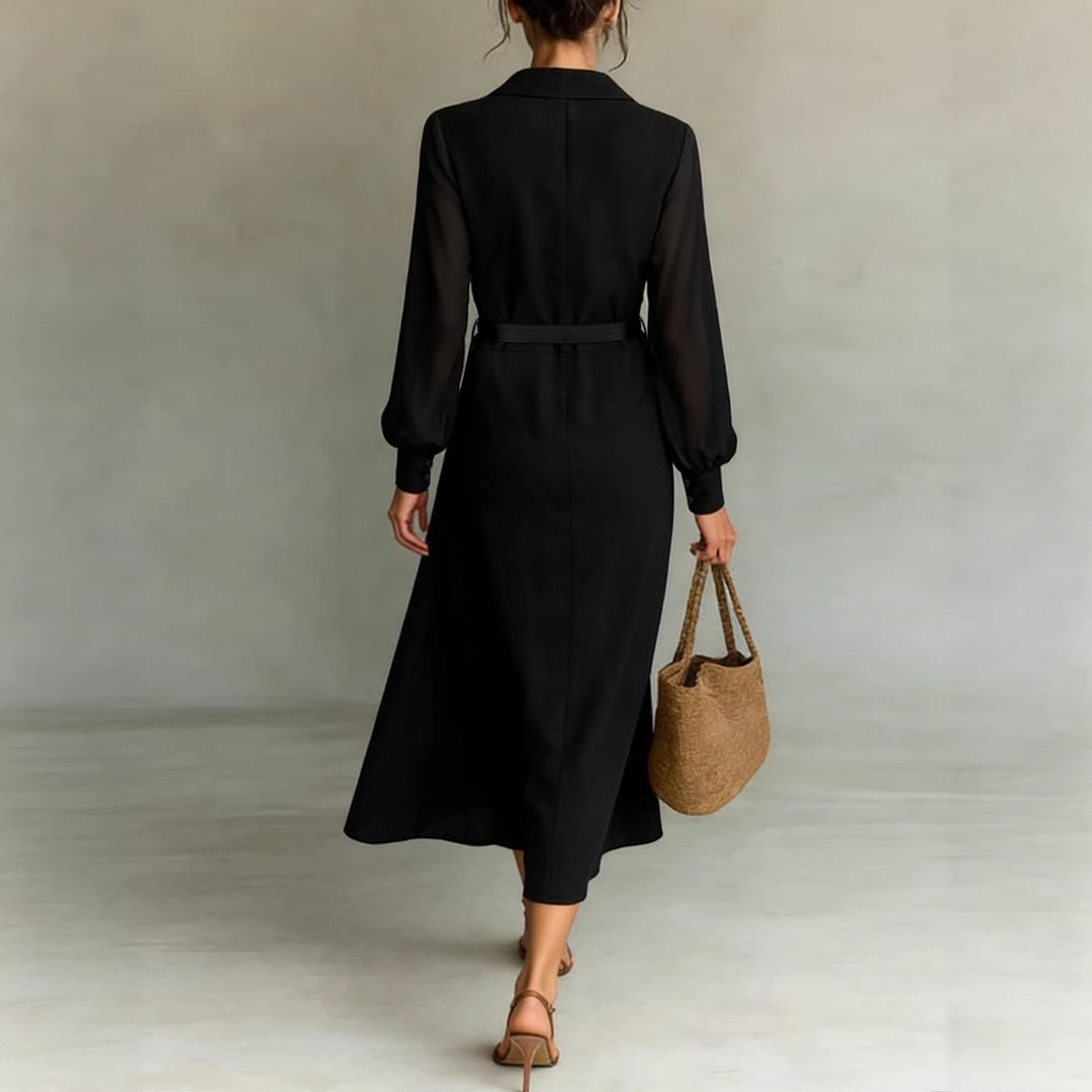 Women's maxi dress with transparent sleeves and waist belt Lune London