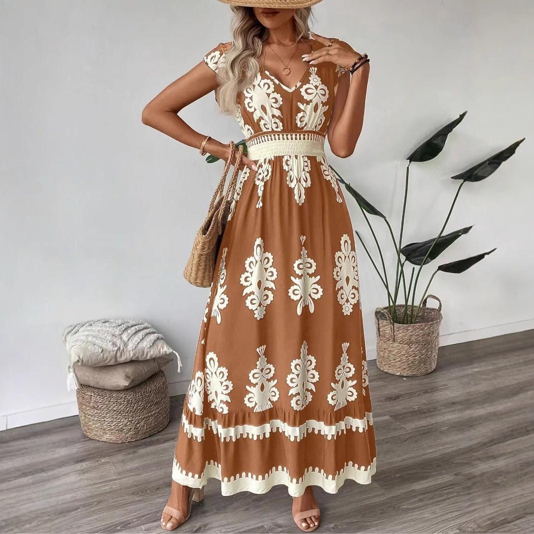 Bohemian floral maxi dress for women with short sleeves Lune London