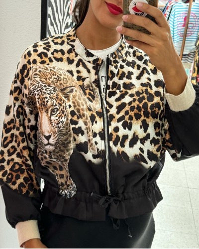 Women’s bomber jacket with animal print and elastic edges Lune London