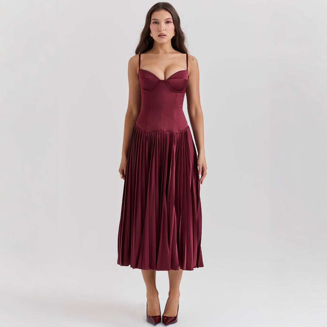 Ladies Elegant Maxi Dress with Corset Top and Flared Skirt Lune London