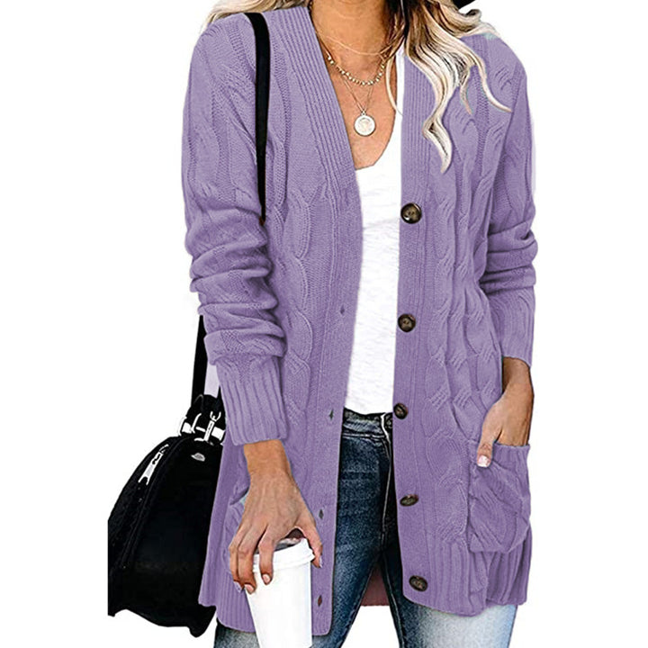 Rough knit cardigan for women with button details and practical pockets Lune London