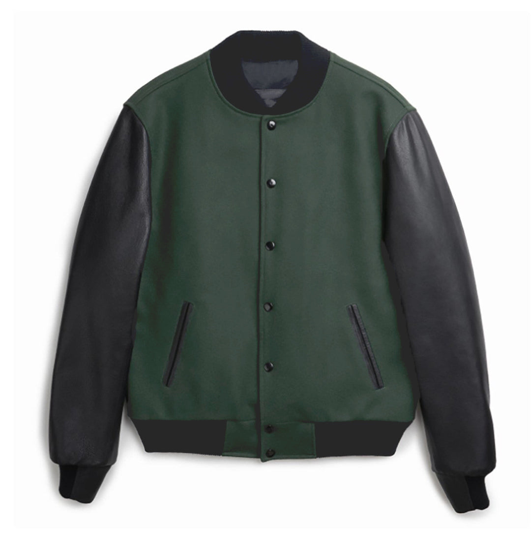 Trendy baseball jacket for women with leather sleeves and practical side pockets Lune London