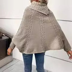 Wool sweater for women with high collar and cable knit pattern Lune London