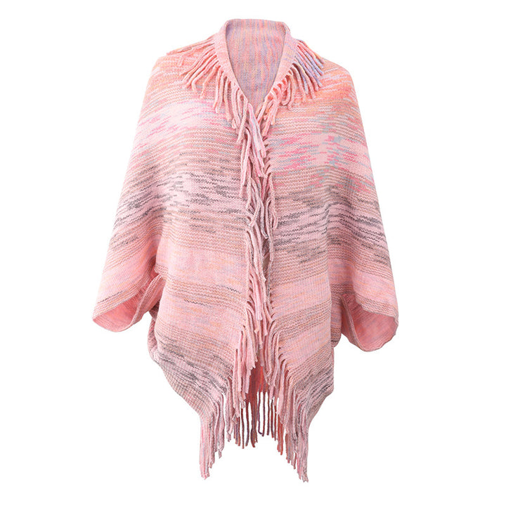 Trendy women's poncho with fringed hem and structured design Lune London