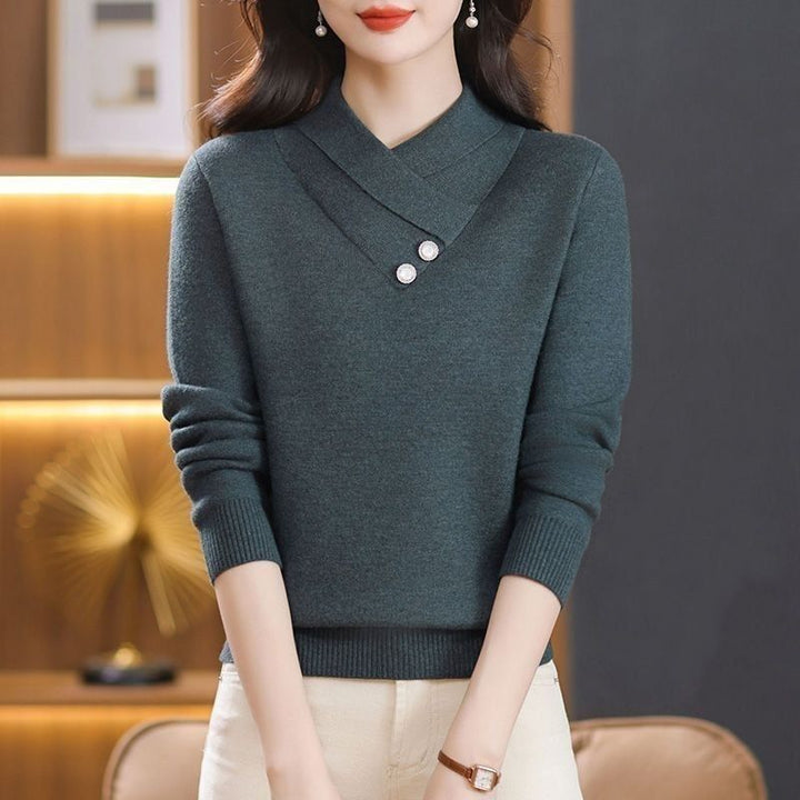 Pull en maille élégant pour femmes avec un chic col en V et des détails de boutons décoratifs Chic & Stil