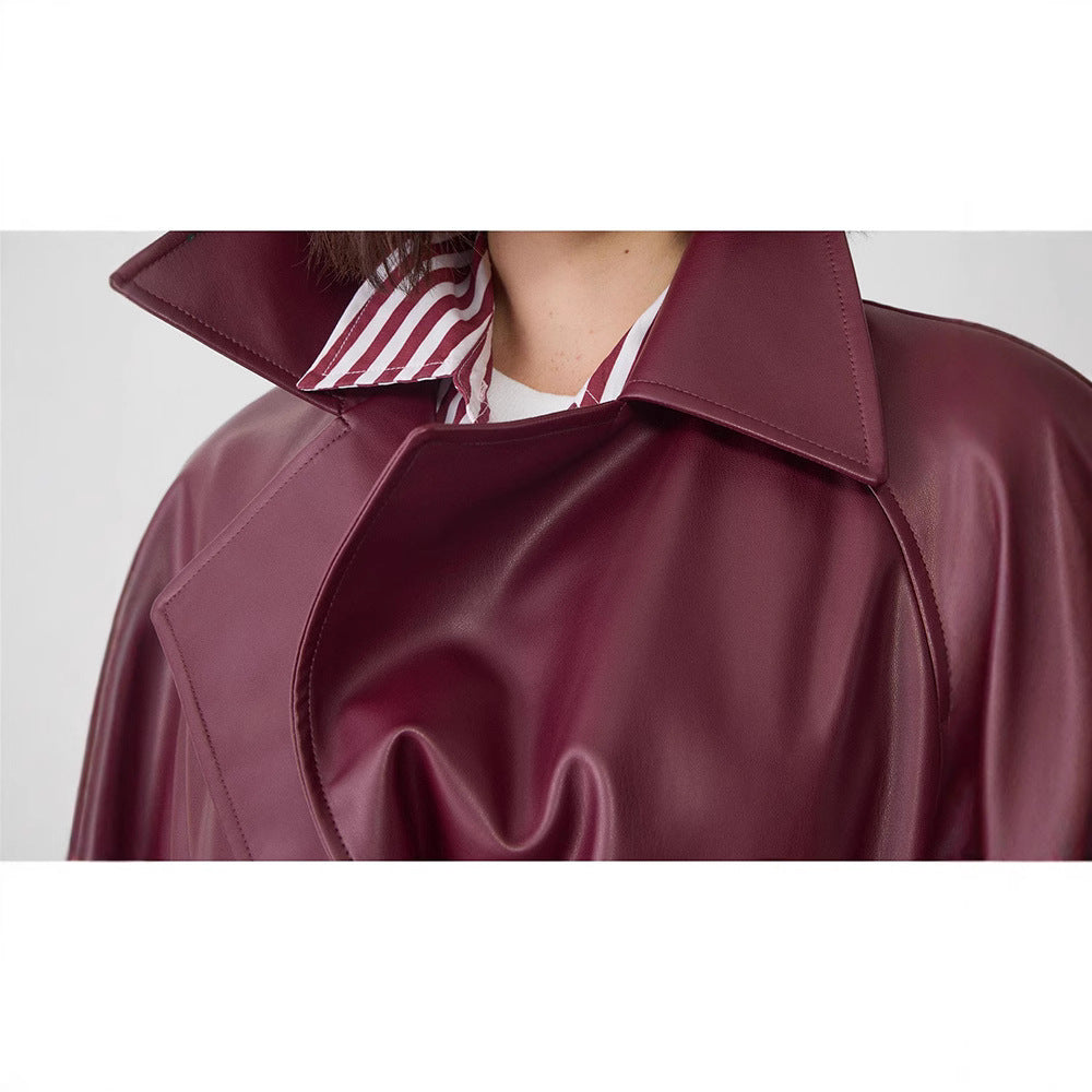 Lune London elegant cut faux leather trench coat for women