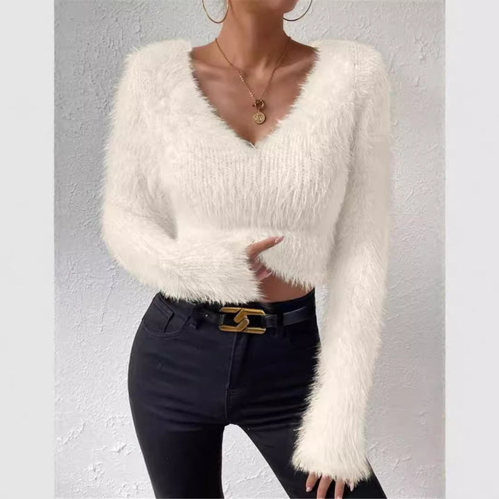 Ladies soft and stylish sweater with a plunging V-neckline and long sleeves Lune London