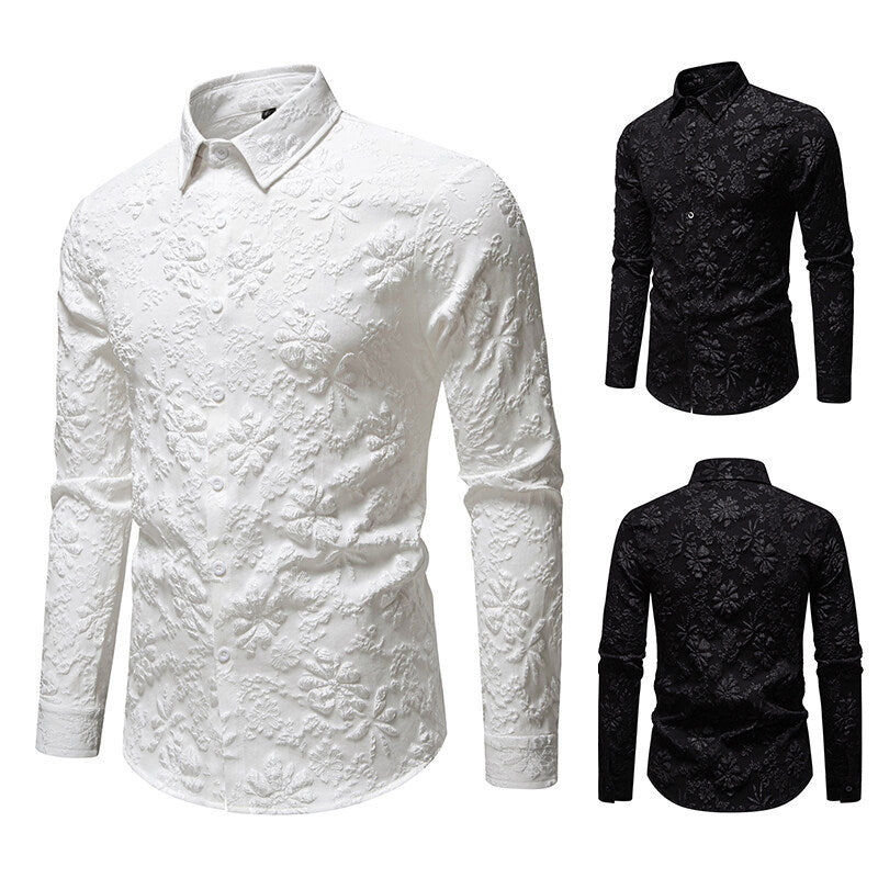 Men's Long Sleeve Shirt with Floral Relief Pattern Lune London