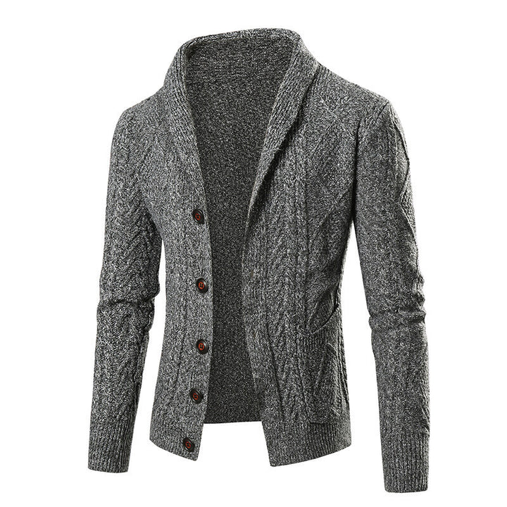 Men's knit jacket with modern cable pattern and applied pockets Lune London