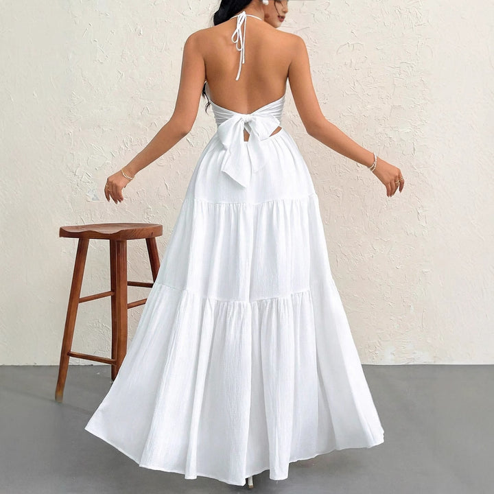 Maxi dress for women with off-shoulder design and casual ruffle details Lune London