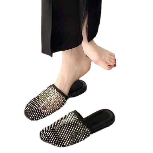 Strappy mules for women with rhinestone embellishment Lune London