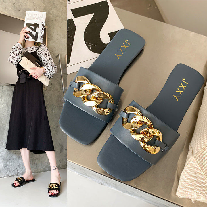 Women's Strappy Mules with Luxurious Chain Accent and Comfortable Footbed Lune London