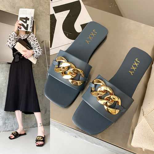 Women's Strappy Mules with Luxurious Chain Accent and Comfortable Footbed Lune London