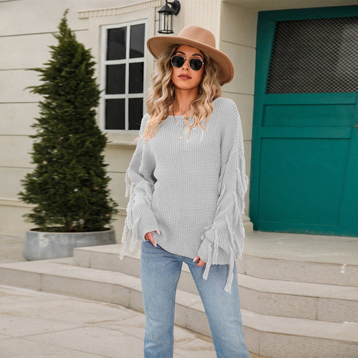 Pull tricoté décontracté pour femmes avec franges et coupe large Chic & Stil