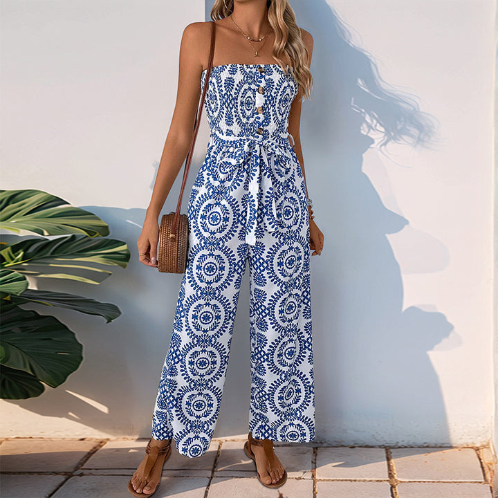 Sleeveless jumpsuit for women with wide legs and floral print Lune London