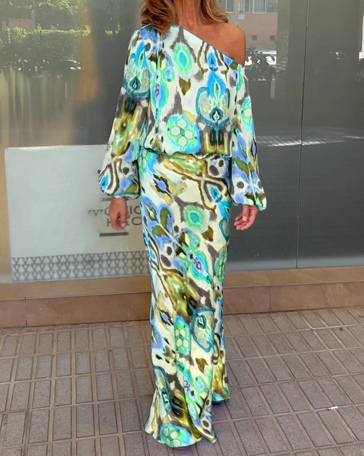 Robe maxi élégante pour femmes à coupe asymétrique avec manches lisses Chic & Stil