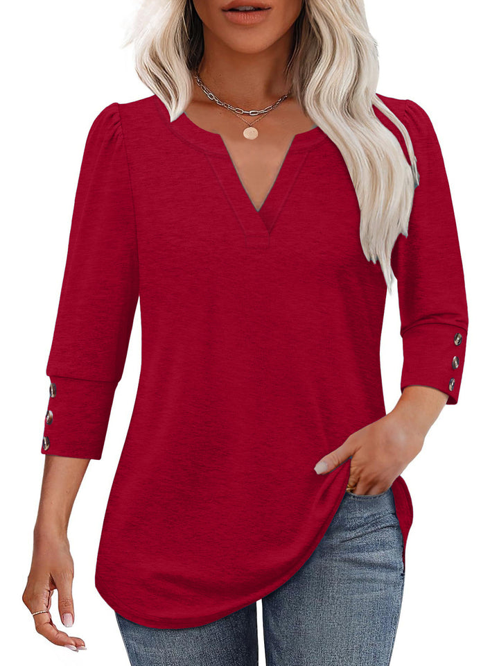 V-neck blouse for women with decorative button details Lune London