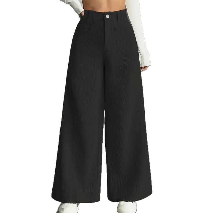 Pantalon en corduroy large pour femmes avec taille haute et coupe longue Chic & Stil