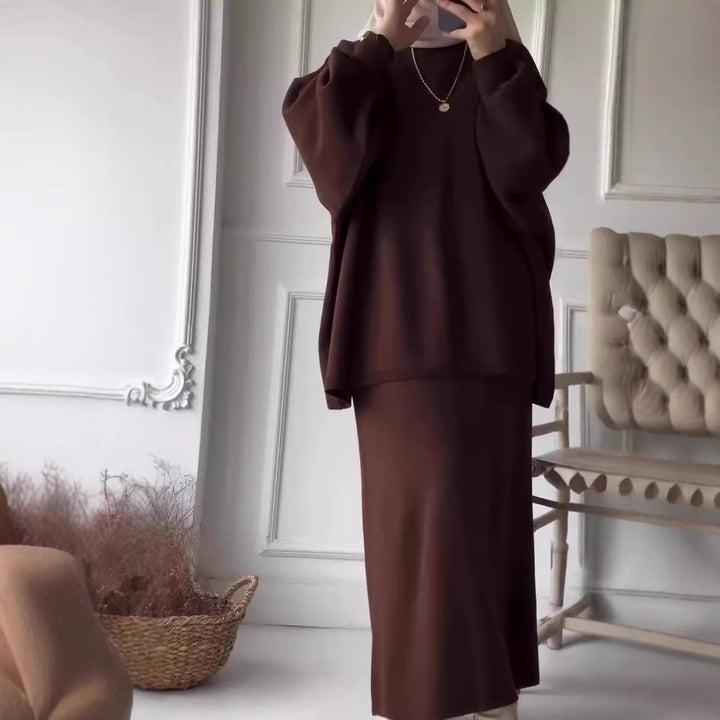 Women's Oversized Sweatshirt with Stylish Chic Midi Skirt