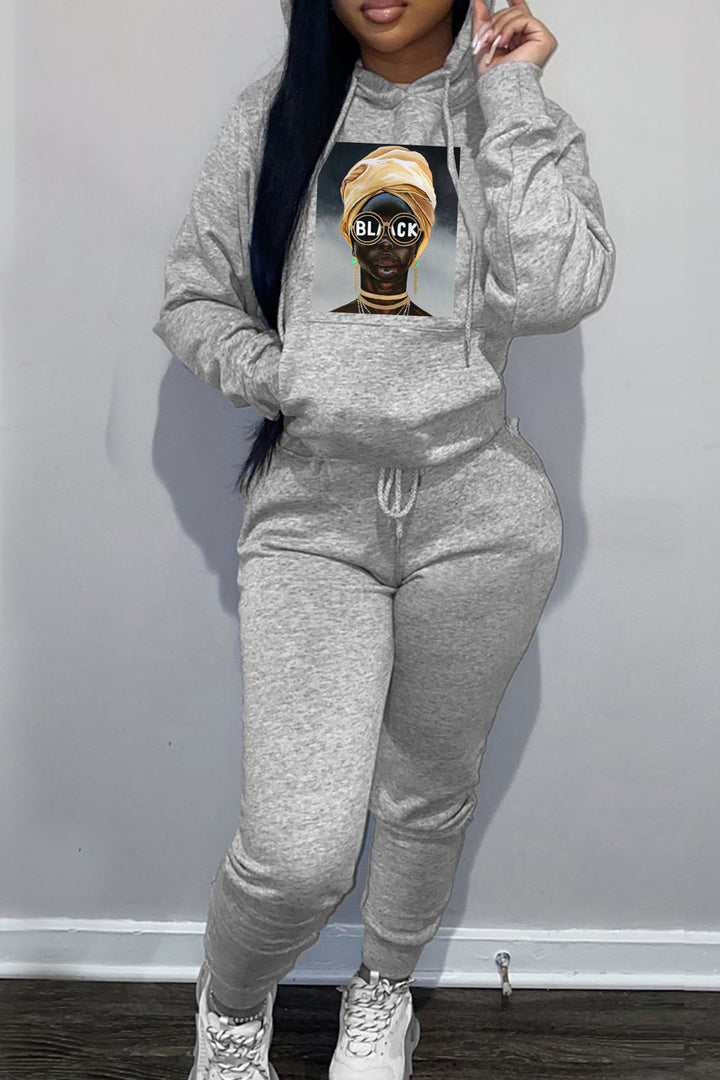 Women's hoodie and jogger pants set with creative graphic print Lune London