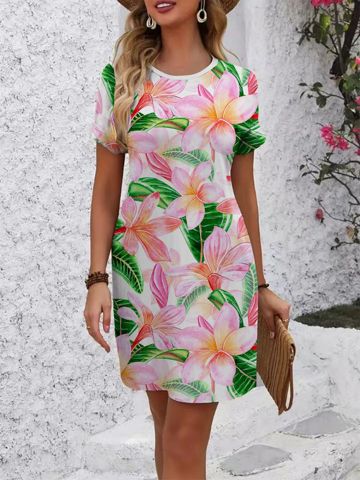 Women's comfortable casual dress with vibrant floral pattern and loose fit Lune London