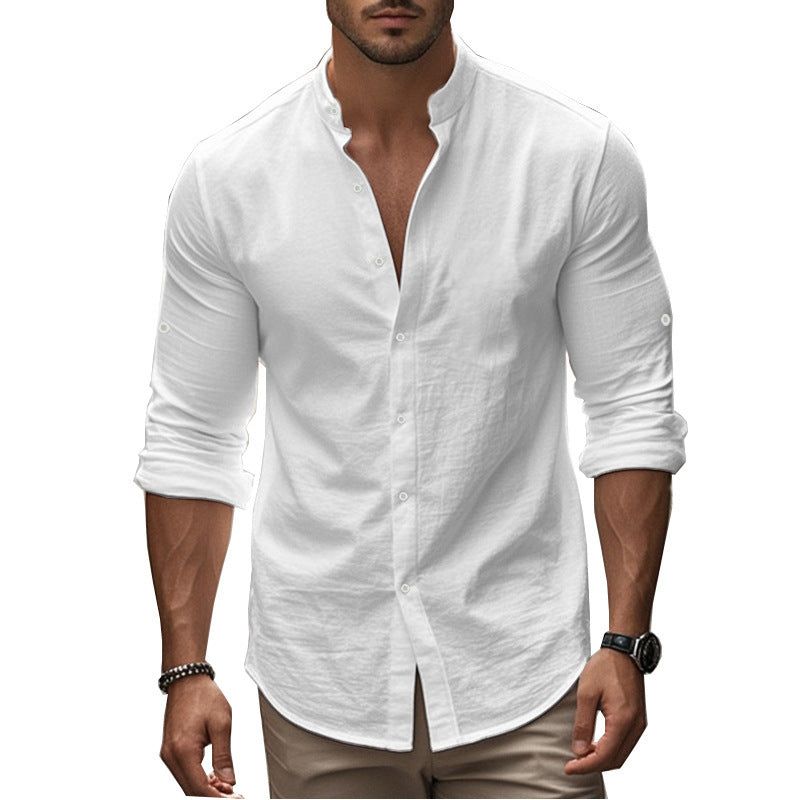 Stylish long sleeve shirt for men with modern stand-up collar and practical button details Lune London