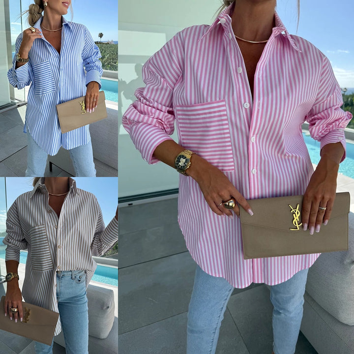 Women Striped Blouse Elegant with Casual Cut Lune London