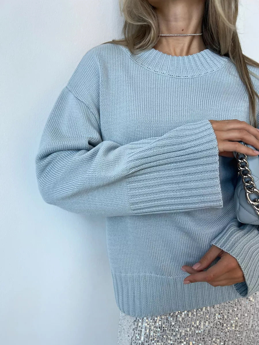 Casual knit sweater for women with high collar and wide ribbed edges Lune London