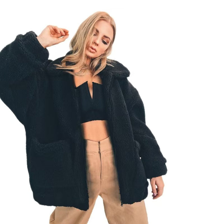 Faux fur jacket for women with hood and raglan cut Lune London
