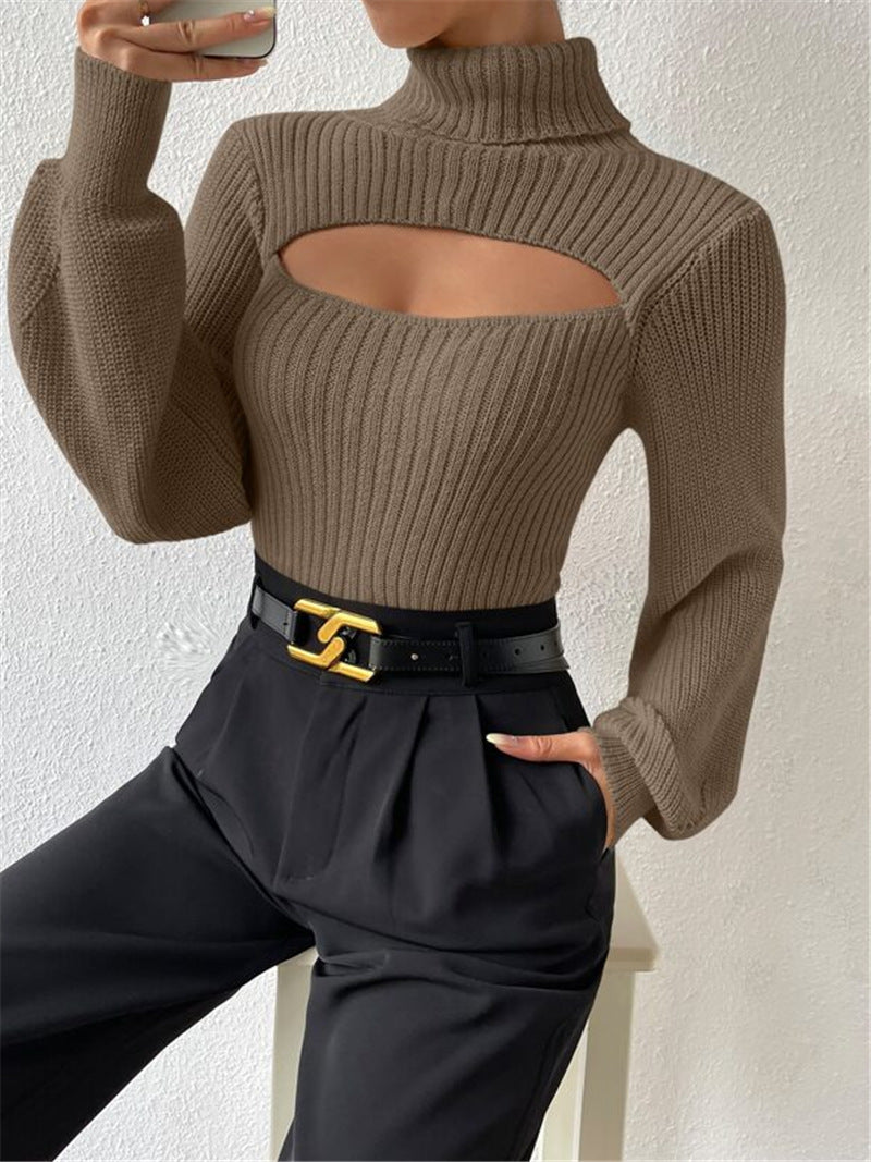 Women's knitted pullover with trendy cut and high collar Lune London