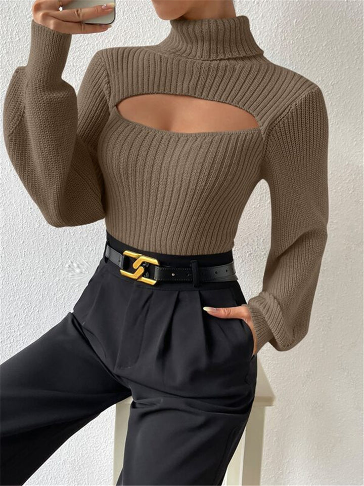 Women's knitted pullover with trendy cut and high collar Lune London