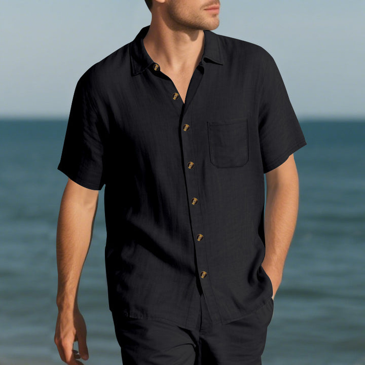 Casual short sleeve linen shirt for men with practical chest pocket Lune London