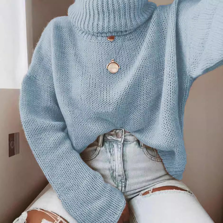 Knitted women's sweater with turtleneck and relaxed fit Lune London