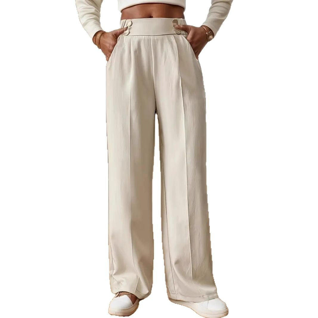 Elegant and airy high-waisted pants for women with wide legs and practical pockets Lune London