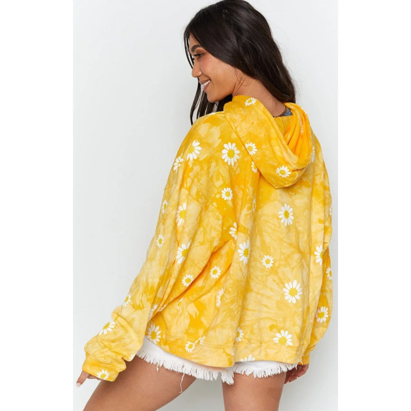 Ladies Oversized Hooded Sweater with Floral Pattern Lune London