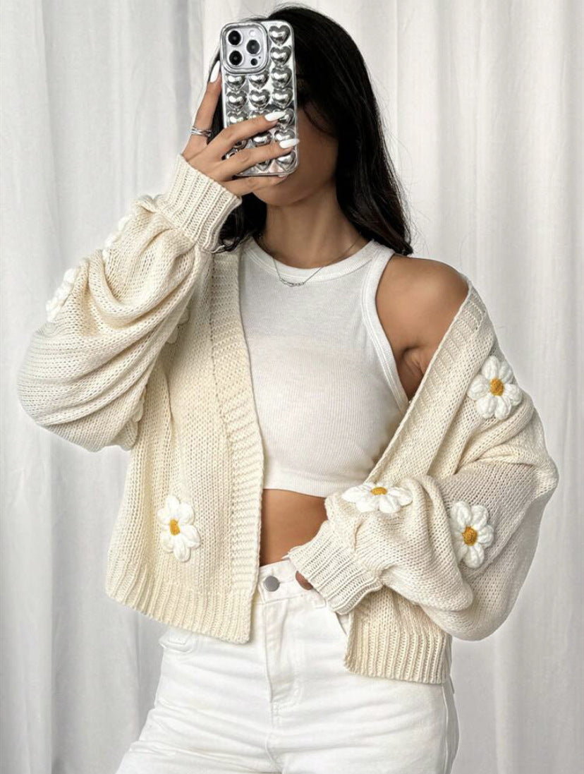Lune London fancy floral pattern knitted short cardigan for women