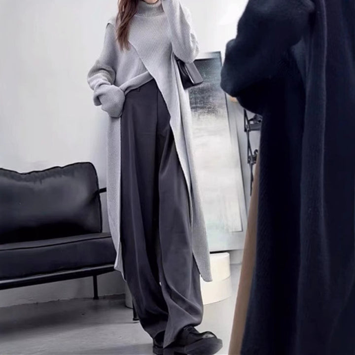 Knit coat for women with high collar and asymmetric cut Lune London