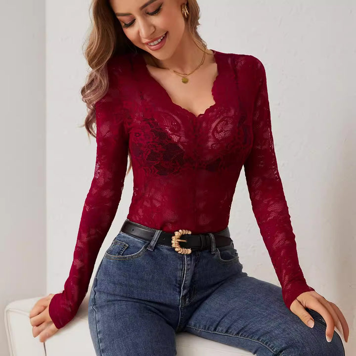 Lace body for women with V-neck and long sleeves Lune London