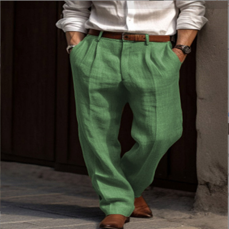 Pantalon en lin élégant pour hommes avec coupe slim et deux poches pratiques à ouverture italienne Lune London