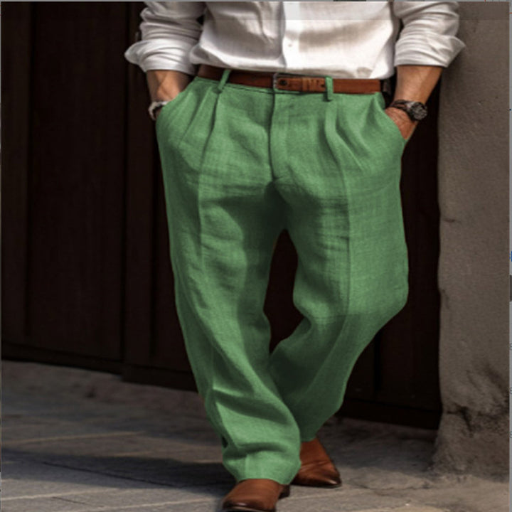 Pantalon en lin élégant pour hommes avec coupe slim et deux poches pratiques à ouverture italienne Lune London