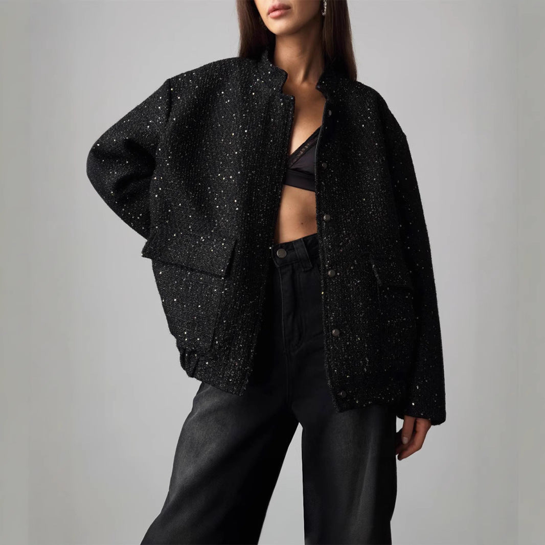Ladies Glamour Hoodie with a sparkling structured design and practical pockets Lune London