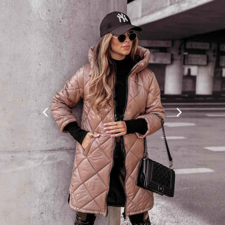 Women's Casual Quilted Jacket with Hood and Practical Pockets Lune London