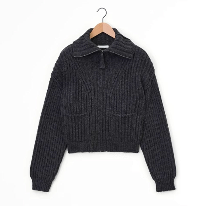Pull en maille épaisse à la mode pour femmes avec col montant et poches pratiques Chic & Stil