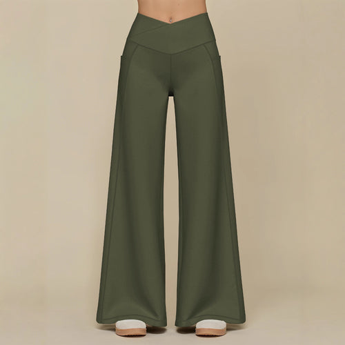 Elegant high-waisted casual trousers for women, with wide legs and practical pockets Lune London