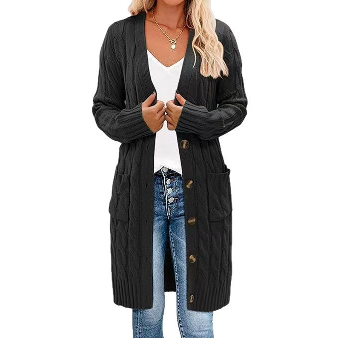 Women’s chunky knit cardigan with pockets and button detail Lune London