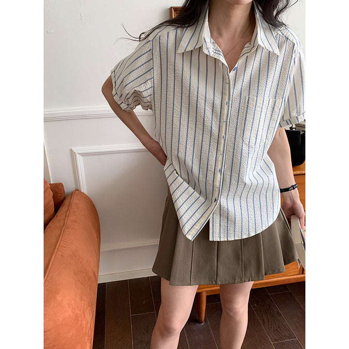 Women's short-sleeved striped blouse with a light cotton blend Chic & Stil